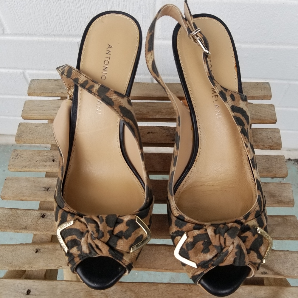 ANTONIO MELANI ANIMAL PRINT SLING BACK WEDGE HEELS ~ SIZE 6